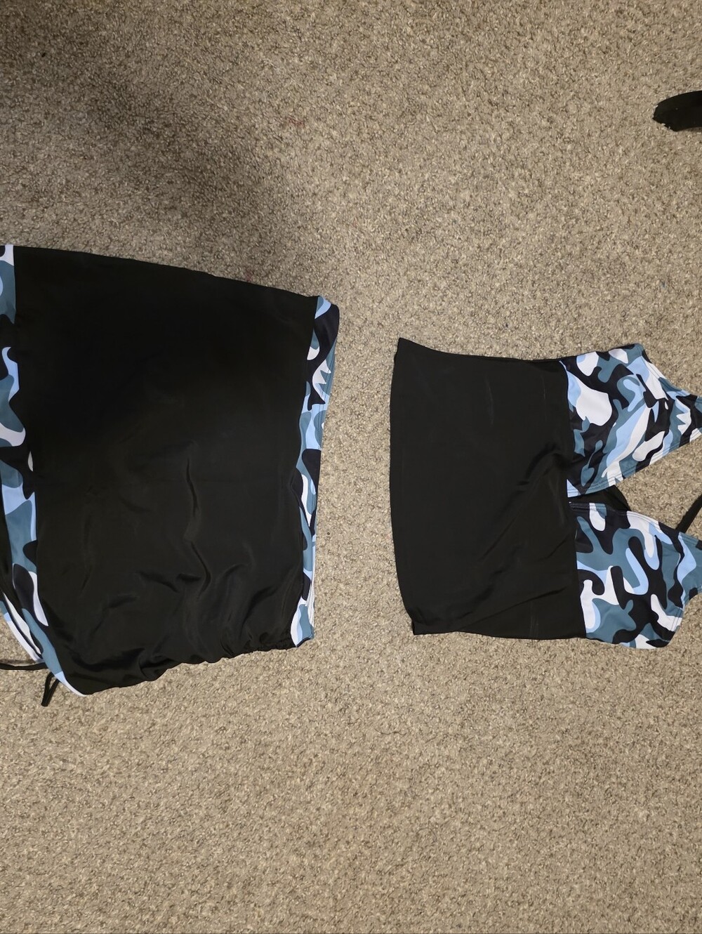 Black Two-Piece Swim Set with Blue Camo Trim